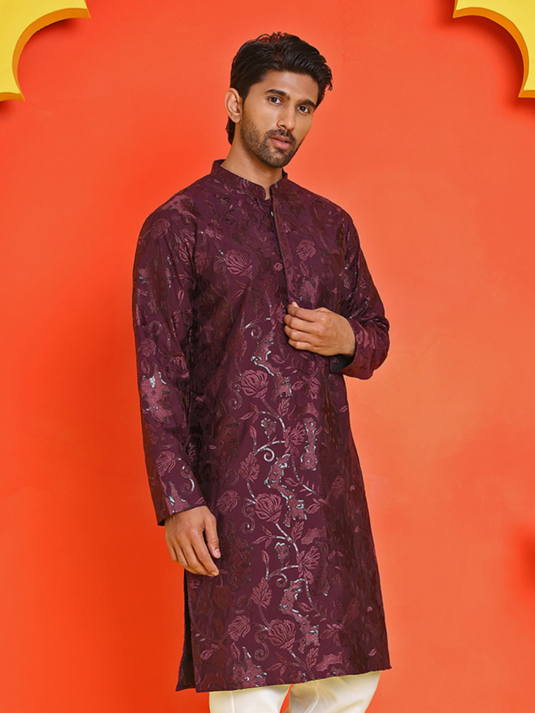 DesiQlo Men Embroidered Kurta Only - Purple - KO_5228Purple_S
