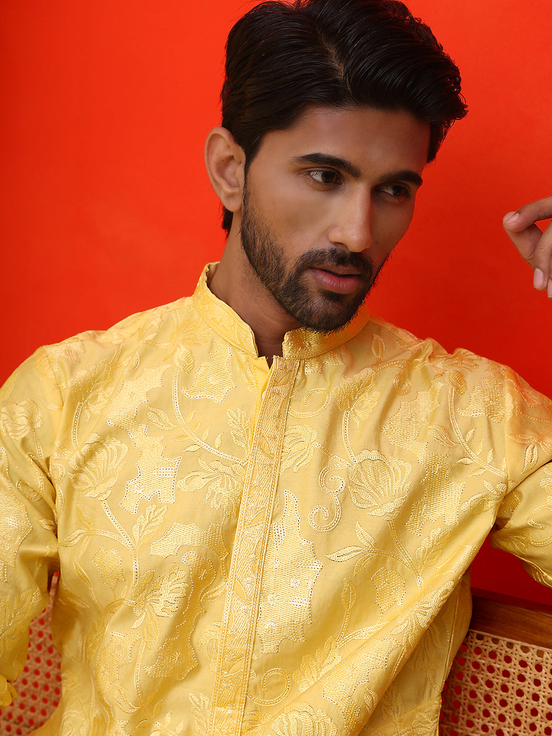 Embroidered Kurtas For Men ( KO 5228 Yellow ) [FF] [N-8]