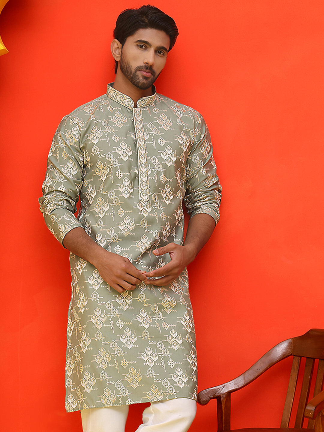 Men's Embroidered Kurtas ( KO 5229 Pista ) [FF] [N-8]