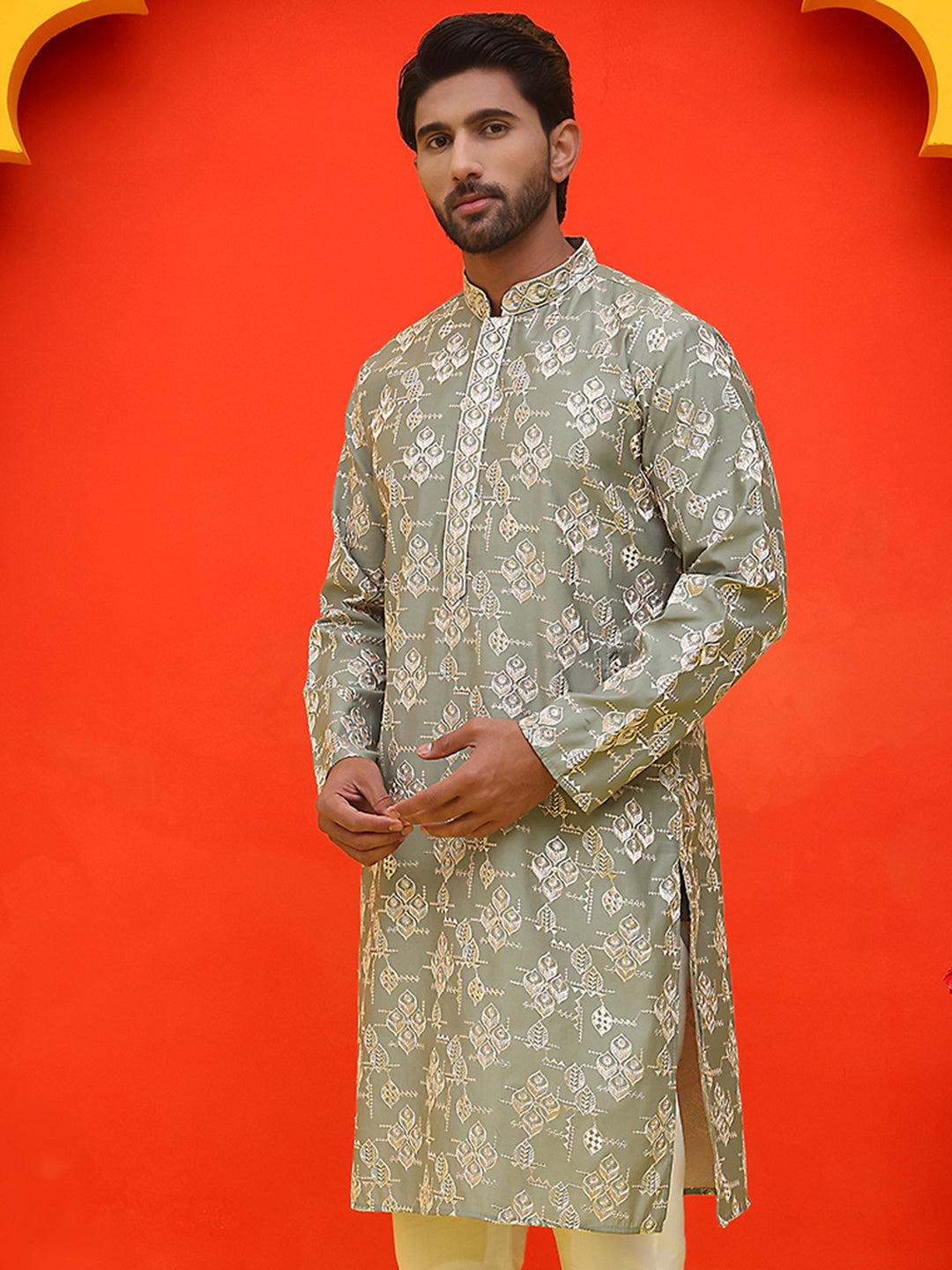 DesiQlo Men Floral Kurta Only - Green - KO_5229Pista_S