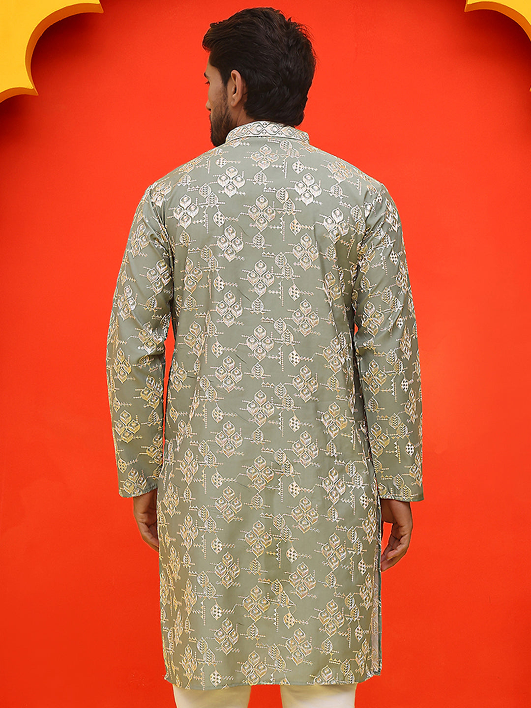 DesiQlo Men Floral Kurta Only - Green - KO_5229Pista_S