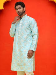 Men's Embroidered Kurtas ( KO 5229 Sky ) [FF] [N-8]