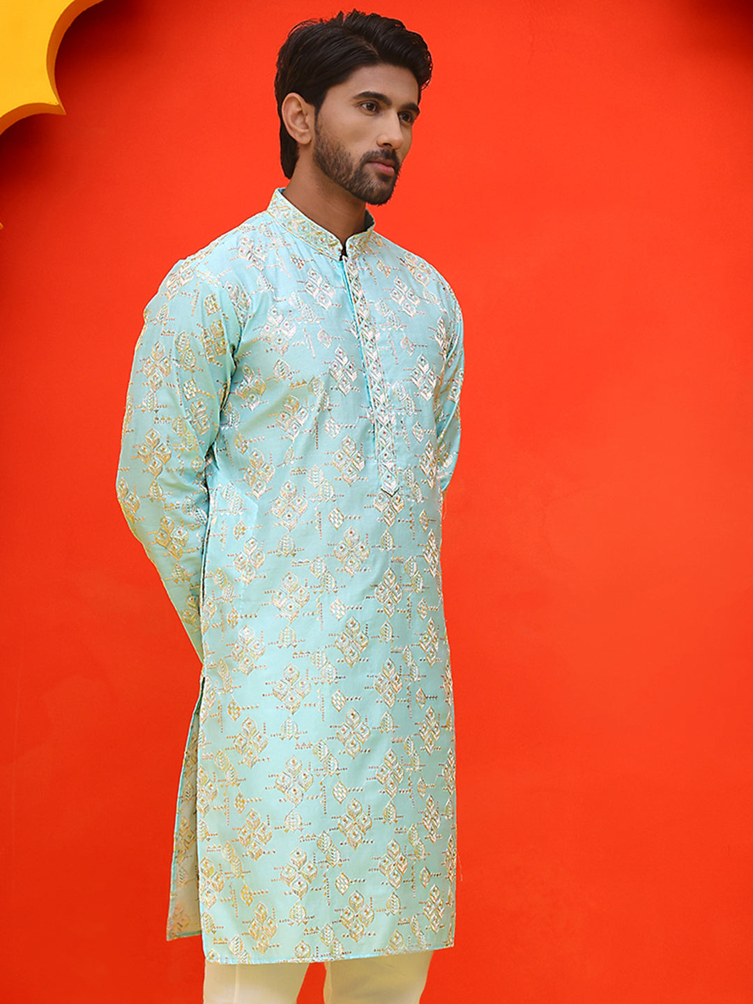 DesiQlo Men Floral Kurta Only - Blue - KO_5229Sky_S