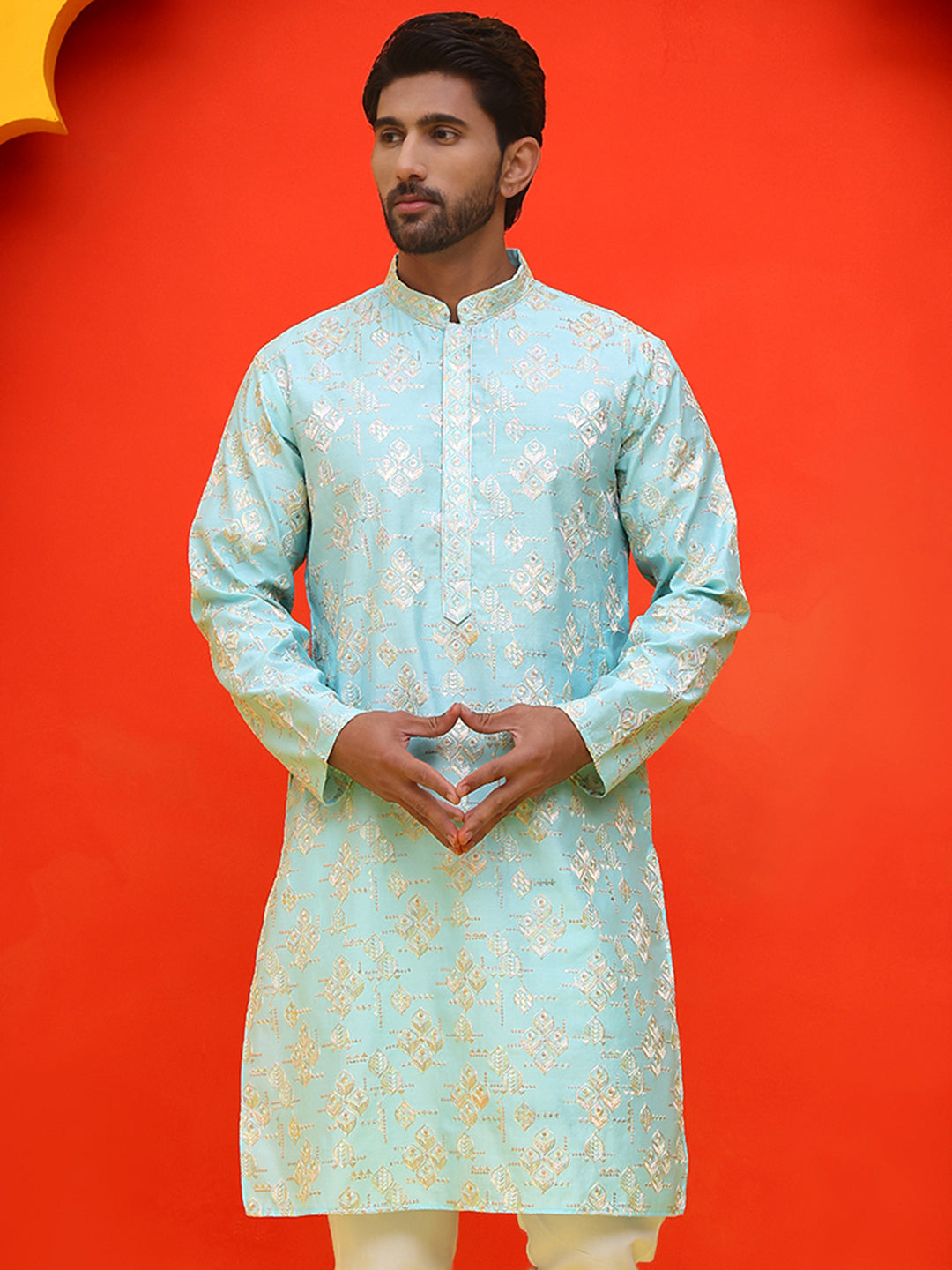 DesiQlo Men Floral Kurta Only - Blue - KO_5229Sky_S
