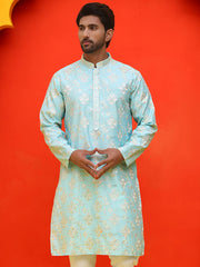 Men's Embroidered Kurtas ( KO 5229 Sky ) [FF] [N-8]