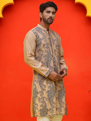 Embroidered & Sequins Kurtas For Men ( KO 5230 Beige ) [FF] [D-9]