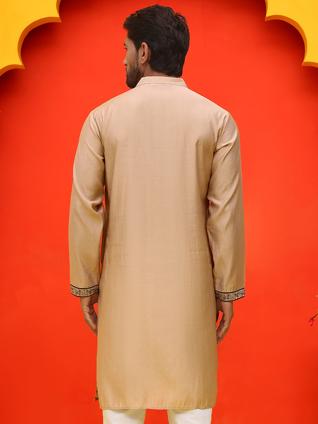 DesiQlo Men Floral Kurta Only - Beige - KO_5230Beige_S