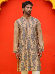 Embroidered & Sequins Kurtas For Men ( KO 5230 Beige ) [FF] [D-9]