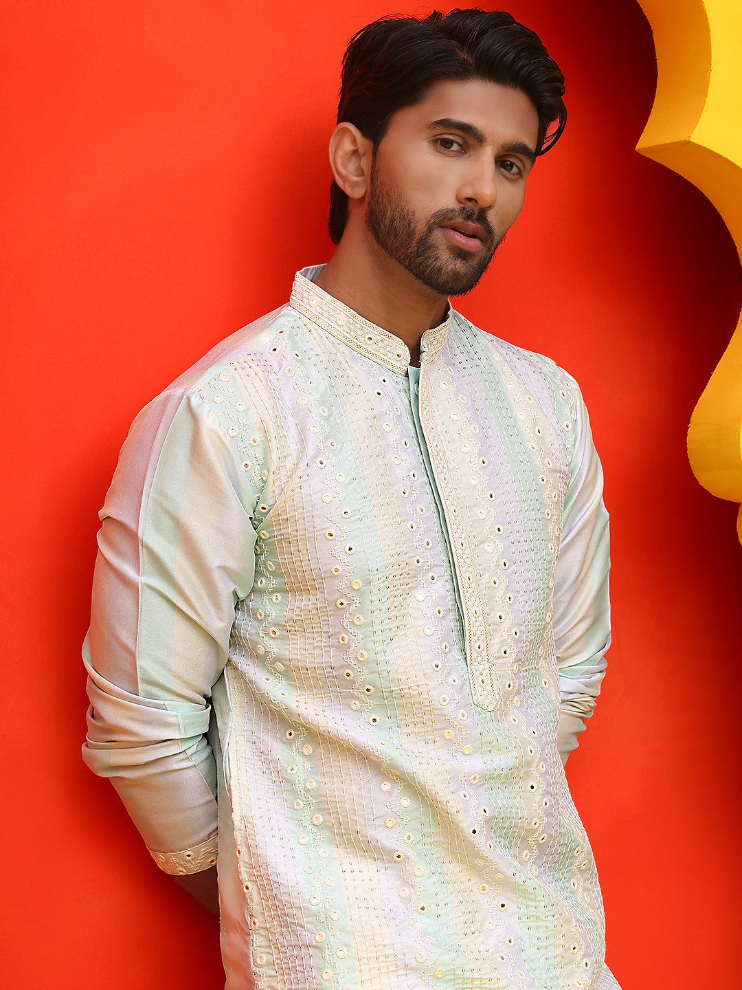 DesiQlo Men Geometric Kurta Only - Multicolor - KO_5231Multi_S