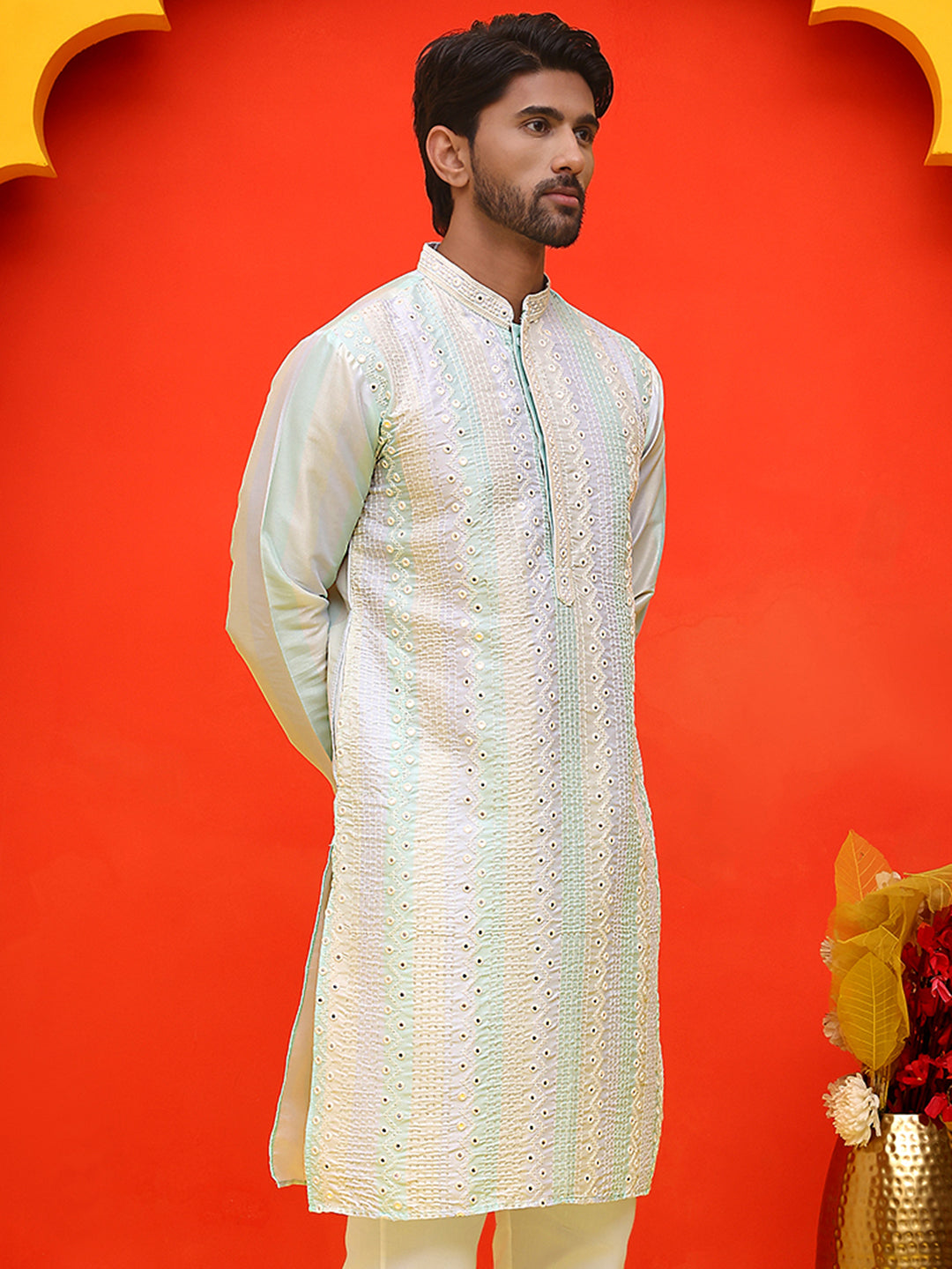 DesiQlo Men Geometric Kurta Only - Multicolor - KO_5231Multi_S