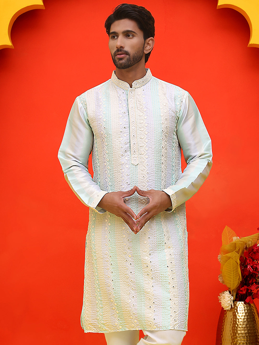 DesiQlo Men Geometric Kurta Only - Multicolor - KO_5231Multi_S