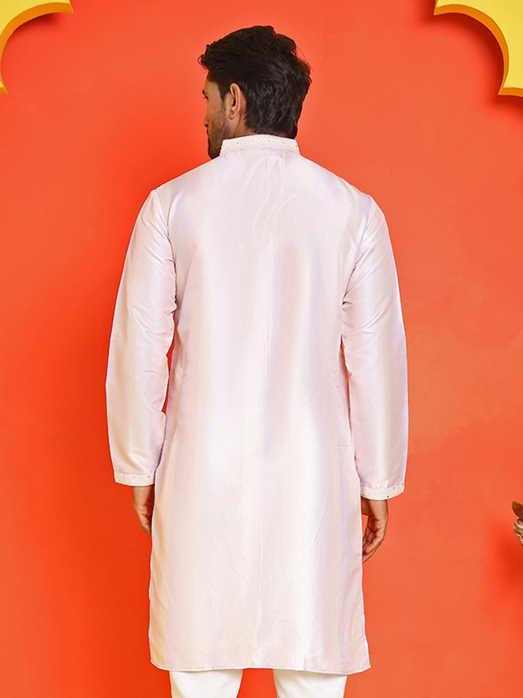 DesiQlo Men Embroidered Kurta Only - Orange - KO_5231Peach_S