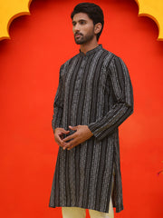 Self Design Straight Kurta For Men ( KO 5232 Black ) [FF] [H-3]
