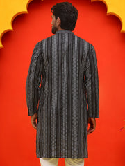 Self Design Straight Kurta For Men ( KO 5232 Black ) [FF] [H-3]