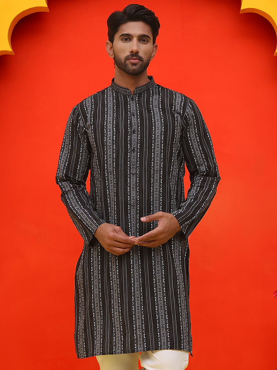 DesiQlo Men Woven Design Kurta Only - Black