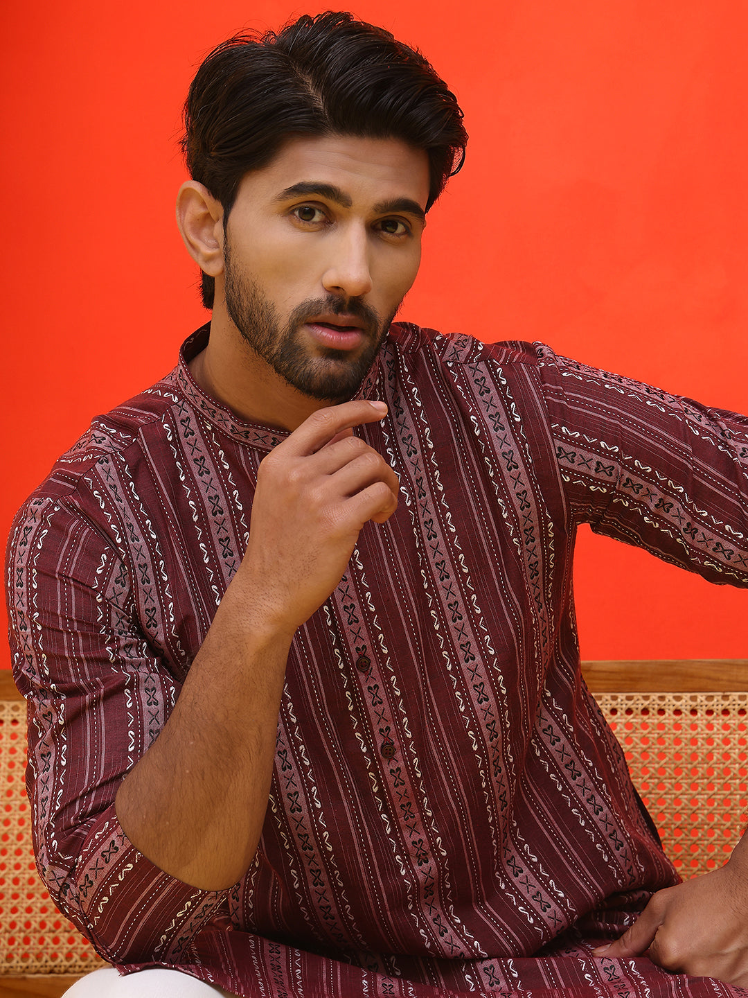 Self Design Straight Kurta For Men ( KO 5232 Maroon ) [FF] [H-3]