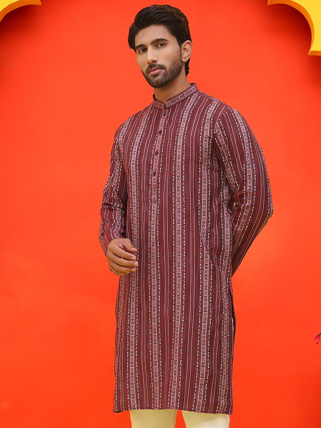 DesiQlo Men Woven Design Kurta Only - Maroon - KO_5232Maroon_S