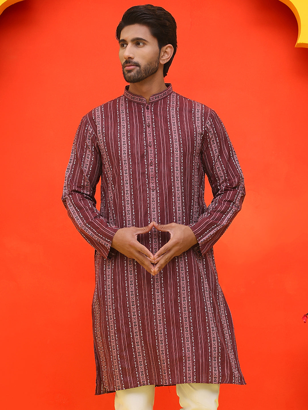 DesiQlo Men Woven Design Kurta Only - Maroon - KO_5232Maroon_S