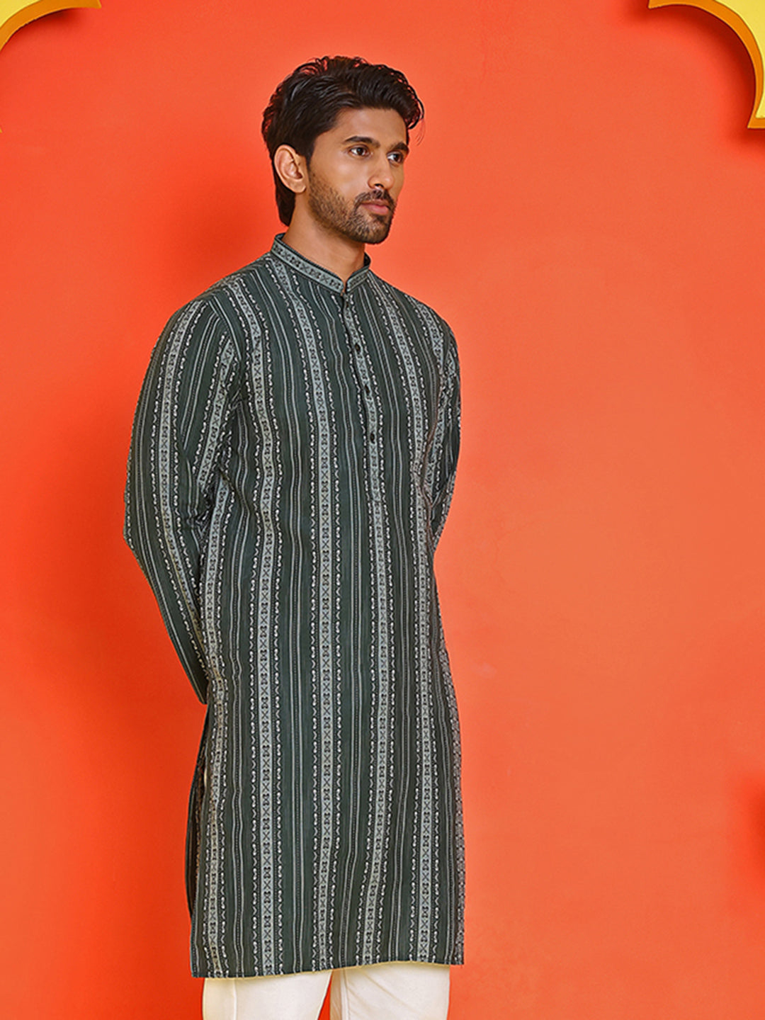 DesiQlo Men Woven Design Kurta Only - Green - KO_5232Olive_S