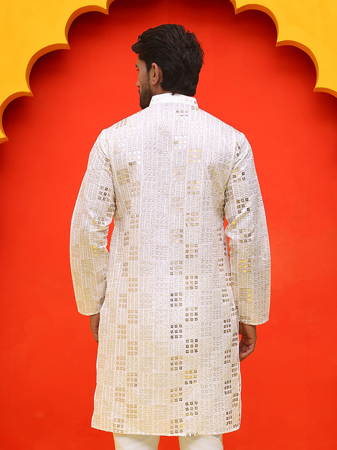 DesiQlo Men Embroidered Kurta Only - White - KO_5233White_S