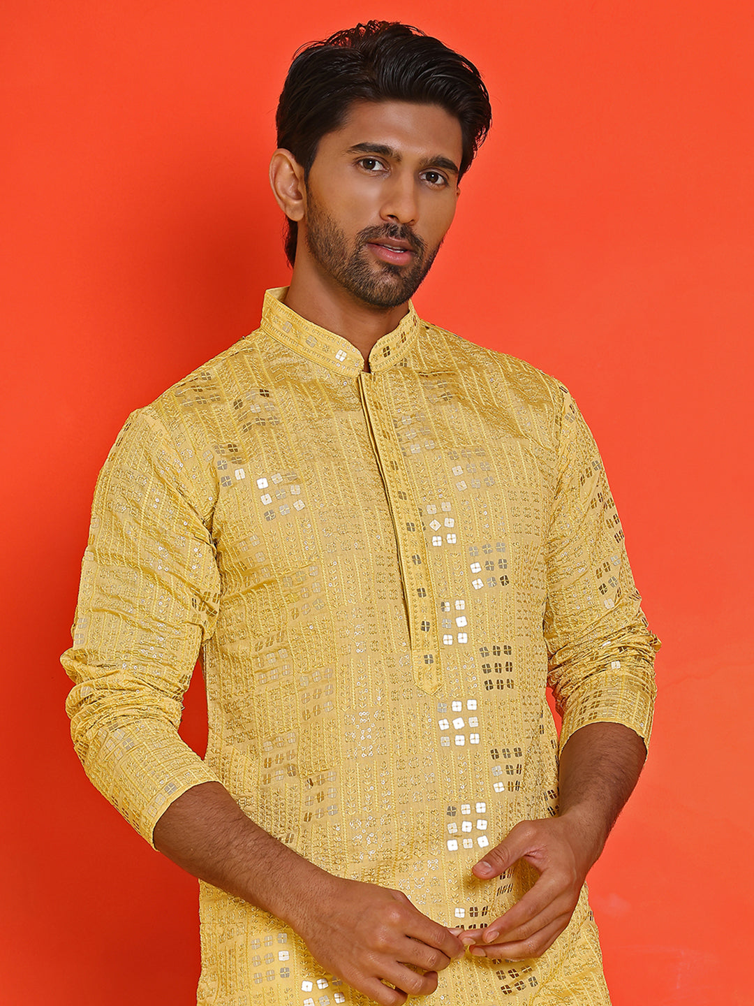 Embroidered & Sequins Kurtas ( KO 5233 Yellow ) [FF] [S-2-3]