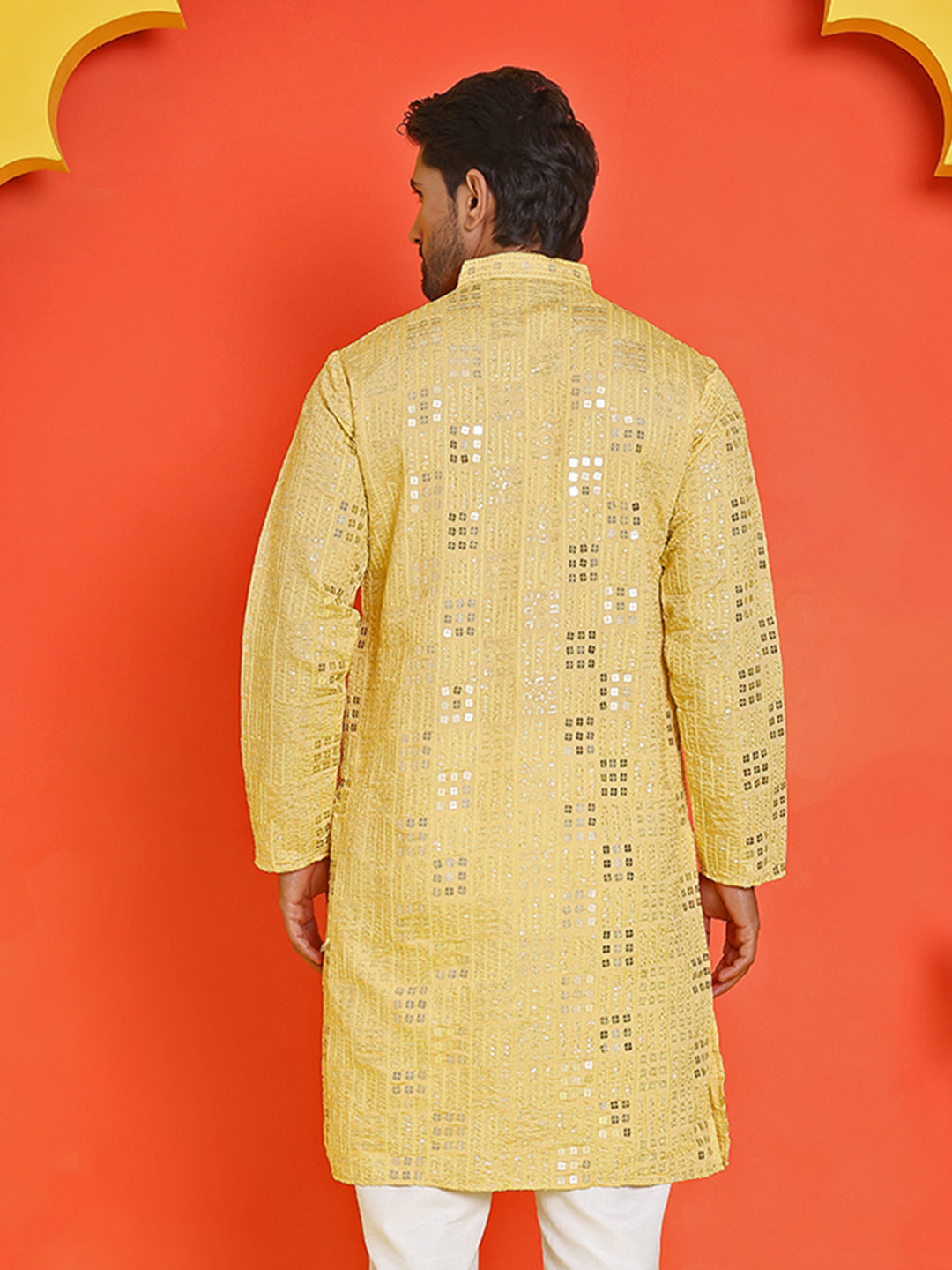 DesiQlo Men Embroidered Kurta Only - Yellow - KO_5233Yellow_S