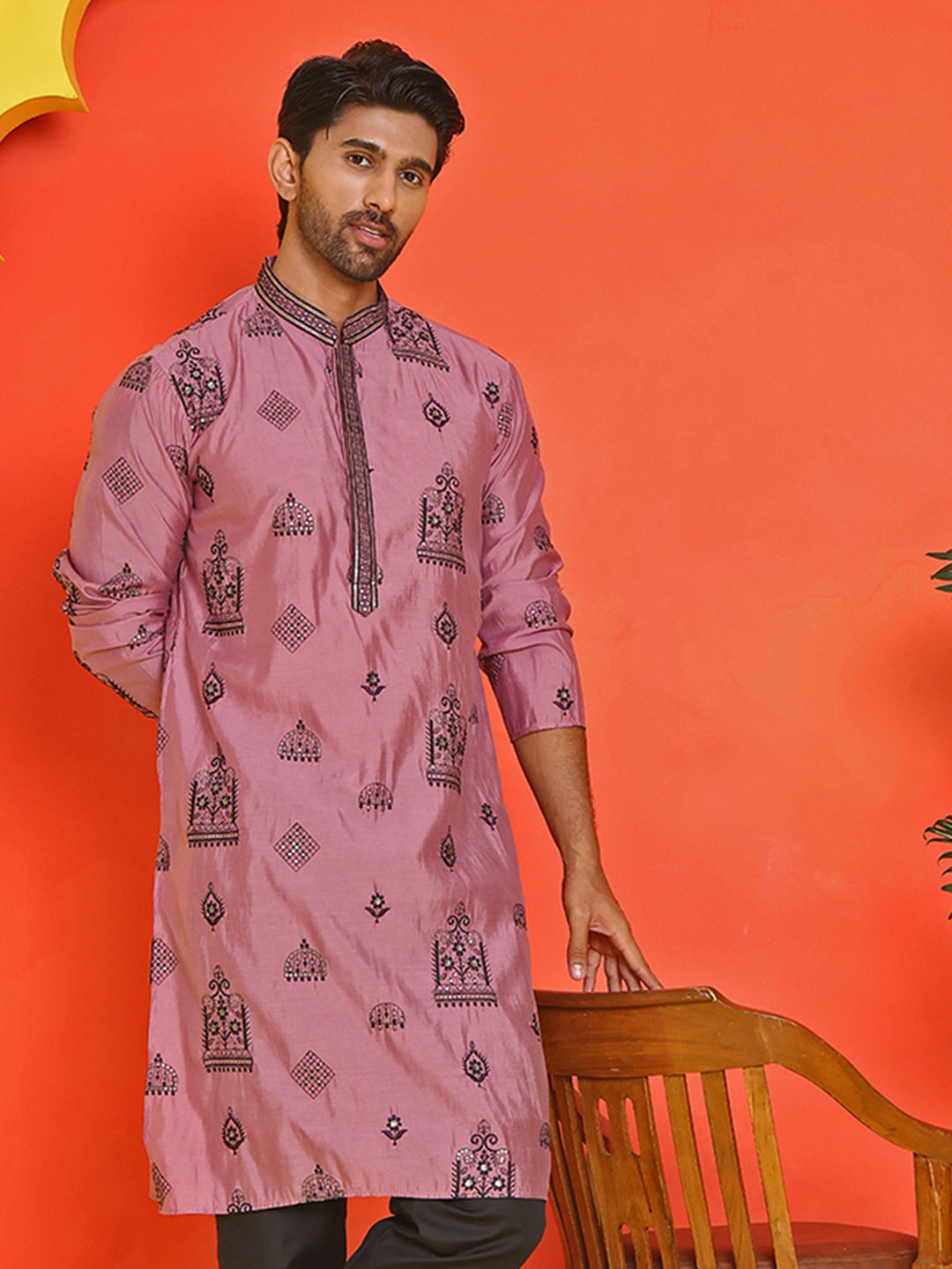 Embroidered Silk Blend Kurtas ( KO 5234 Magenta ) [FF] [H-7]
