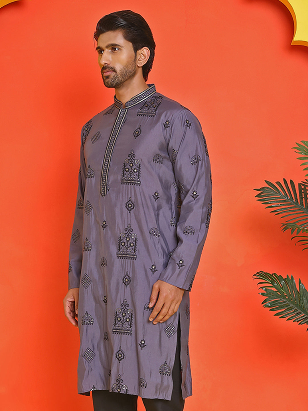 DesiQlo Men Embroidered Kurta Only - Purple - KO_5234Purple_S