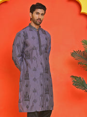 Embroidered Silk Blend Kurtas ( KO 5234 Purple ) [FF] [H-7]