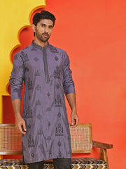Embroidered Silk Blend Kurtas ( KO 5234 Purple ) [FF] [H-7]