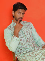Floral Embroidered Straight Kurtas ( KO 5236 Sky ) [FF] [J-4-5]