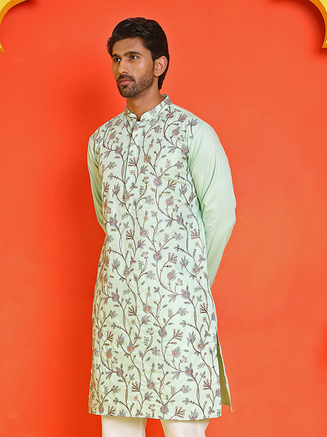 DesiQlo Men Embroidered Kurta Only - Blue - KO_5236Sky_S
