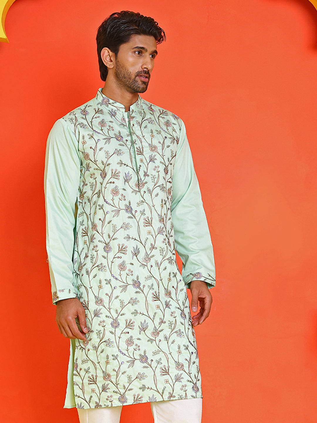 DesiQlo Men Embroidered Kurta Only - Blue - KO_5236Sky_S