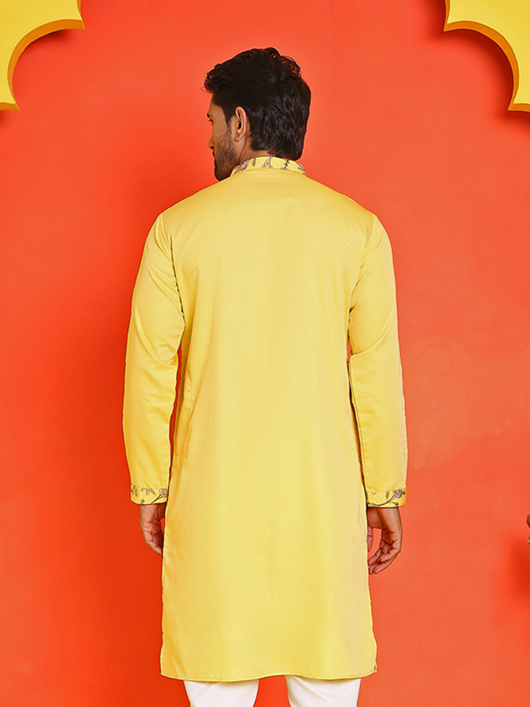 DesiQlo Men Embroidered Kurta Only - Yellow - KO_5236Yellow_S
