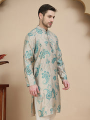 Stylish Beige Kurtas with Artistic Teal Paisley Print ( KO 5242 Beige ) [FF] [ I1 ]