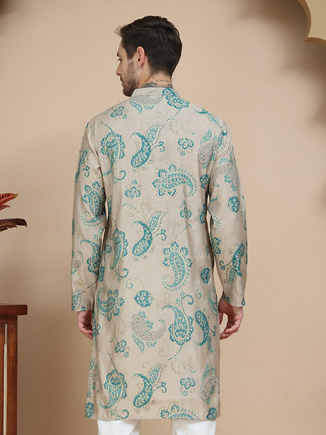 DesiQlo Men Printed Kurta Only - Beige - KO_5242Beige_S