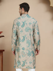 Stylish Beige Kurtas with Artistic Teal Paisley Print ( KO 5242 Beige ) [FF] [ I1 ]