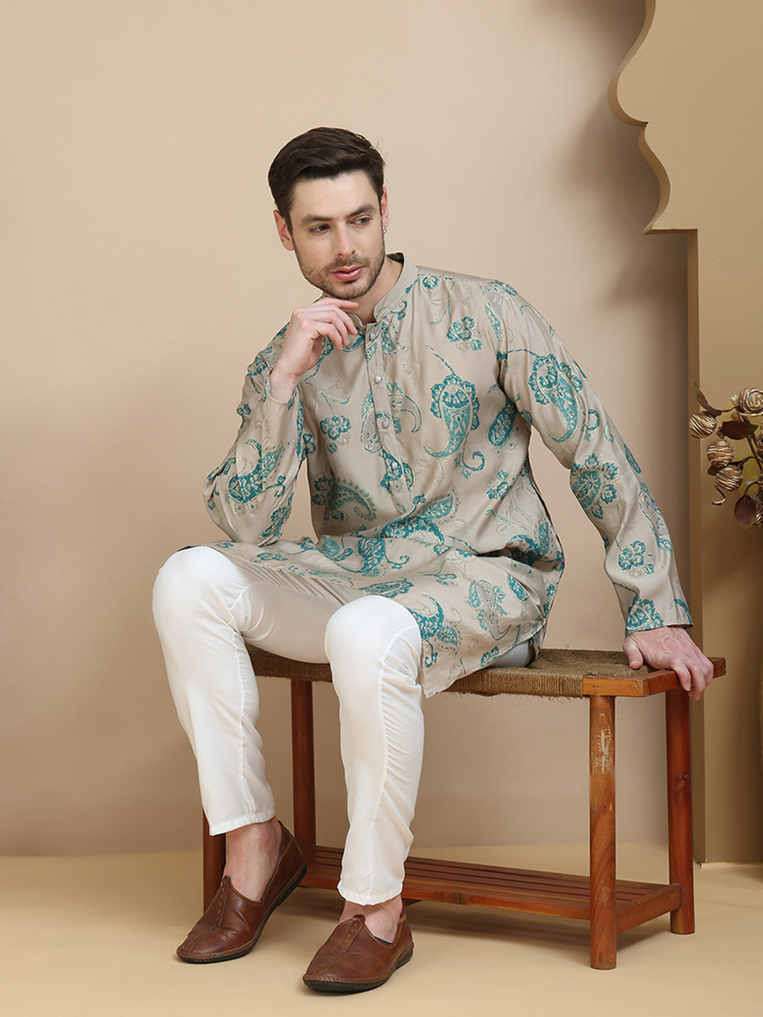 DesiQlo Men Printed Kurta Only - Beige - KO_5242Beige_S