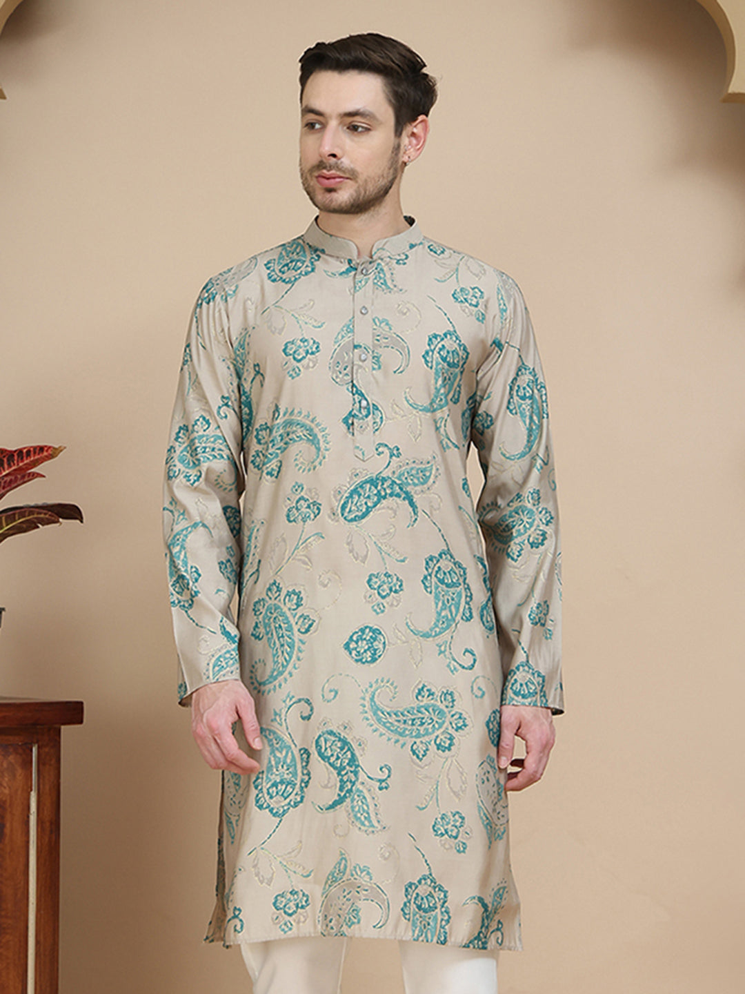 DesiQlo Men Printed Kurta Only - Beige - KO_5242Beige_S