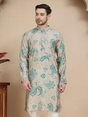 Stylish Beige Kurtas with Artistic Teal Paisley Print ( KO 5242 Beige ) [FF] [ I1 ]