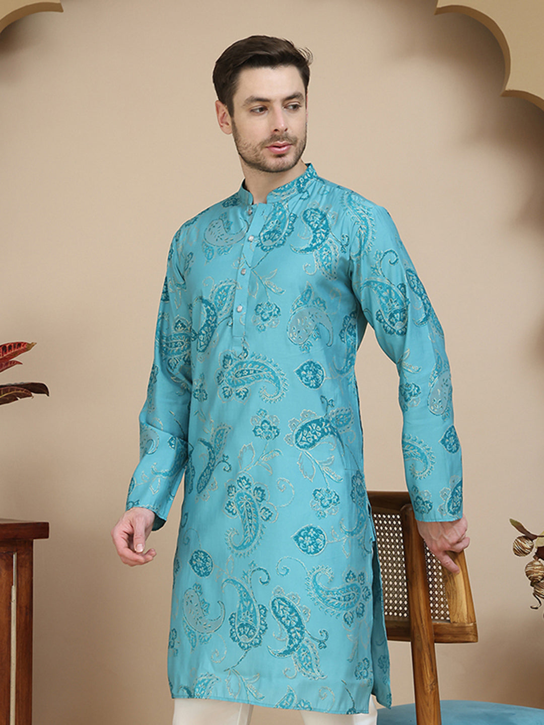 DesiQlo Men Printed Kurta Only - Blue - KO_5242Blue_S