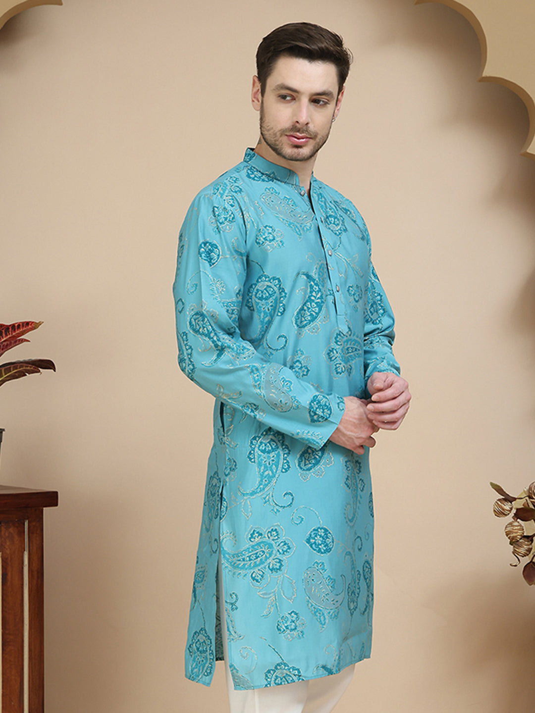 DesiQlo Men Printed Kurta Only - Blue - KO_5242Blue_S