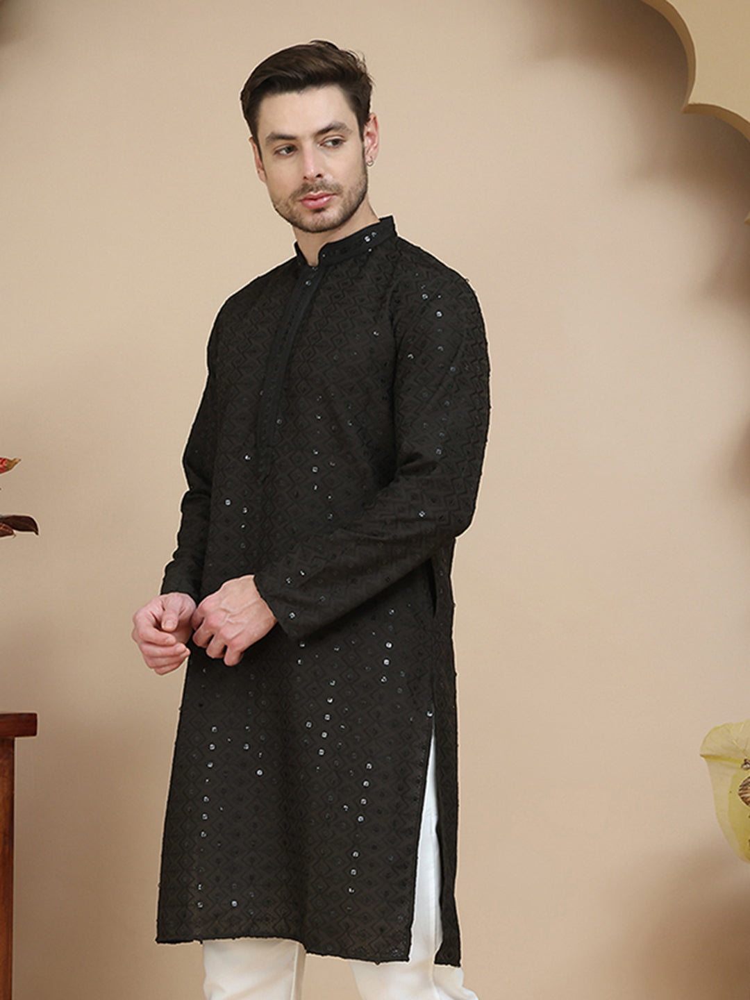 DesiQlo Men Embroidered Kurta Only - Black - KO_5244Black_S