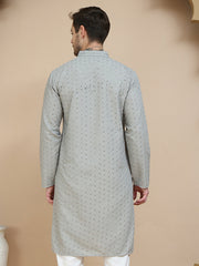 Embroidered Cotton Kurtas for Men ( KO 5244 Grey ) [FF] [B-12]