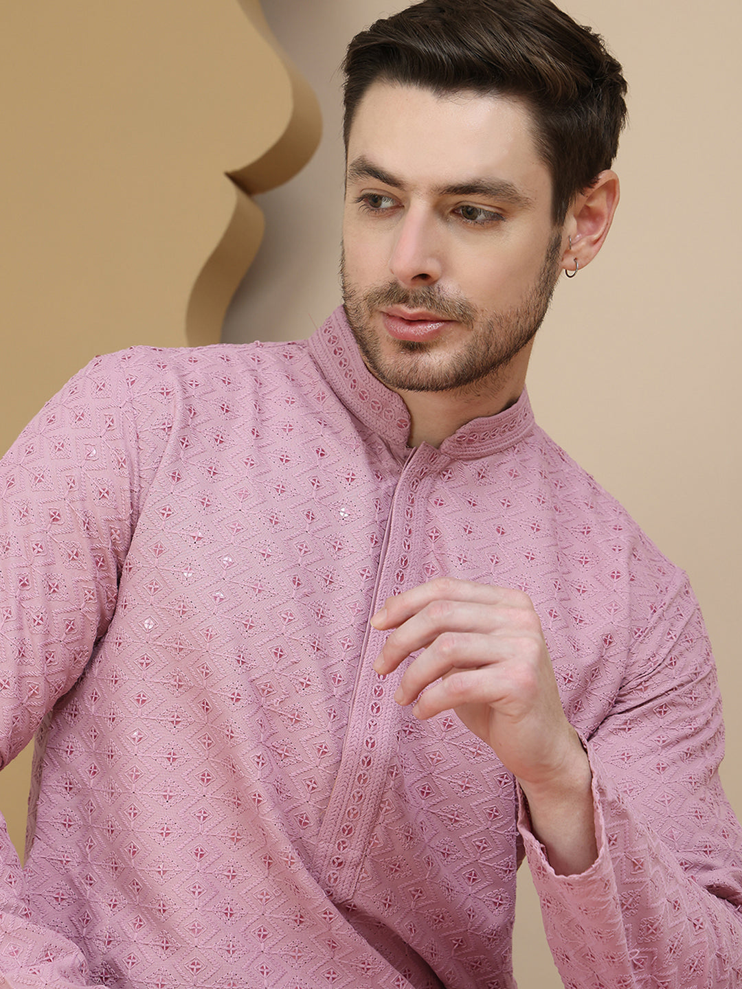 DesiQlo Men Embroidered Kurta Only - Pink - KO_5244Magenta_S