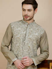 Embroidered Silk Blend Kurtas for Men ( KO 5245 Beige ) [FF] [I-1-4]