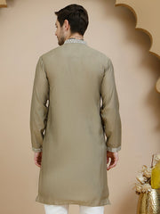 Embroidered Silk Blend Kurtas for Men ( KO 5245 Beige ) [FF] [I-1-4]