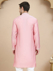 Embroidered Silk Blend Kurtas for Men ( KO 5245 Pink ) [FF] [I-1-4]