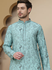 Embroidered Silk Blend Kurtas for Men ( KO 5246 Blue ) [FF] [ A11 ]
