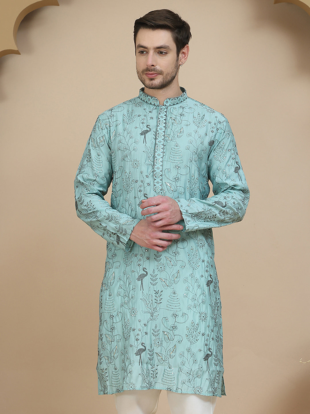 DesiQlo Men Embroidered Kurta Only - Blue - KO_5246Blue_S
